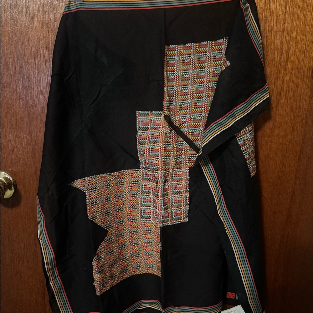 Chic Black and Multicolor Patterned Scarf